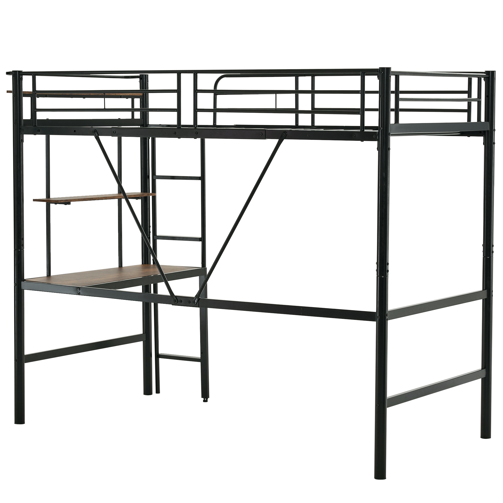 【国内出荷】ロフトベッド パイプベッド シングル ロフトベッド机付き パイプベッド シングル 木 デスク付き コンセント付き 耐荷重150kg 高さ170cm 収納棚 ロフトベッド ハイタイプ はしご