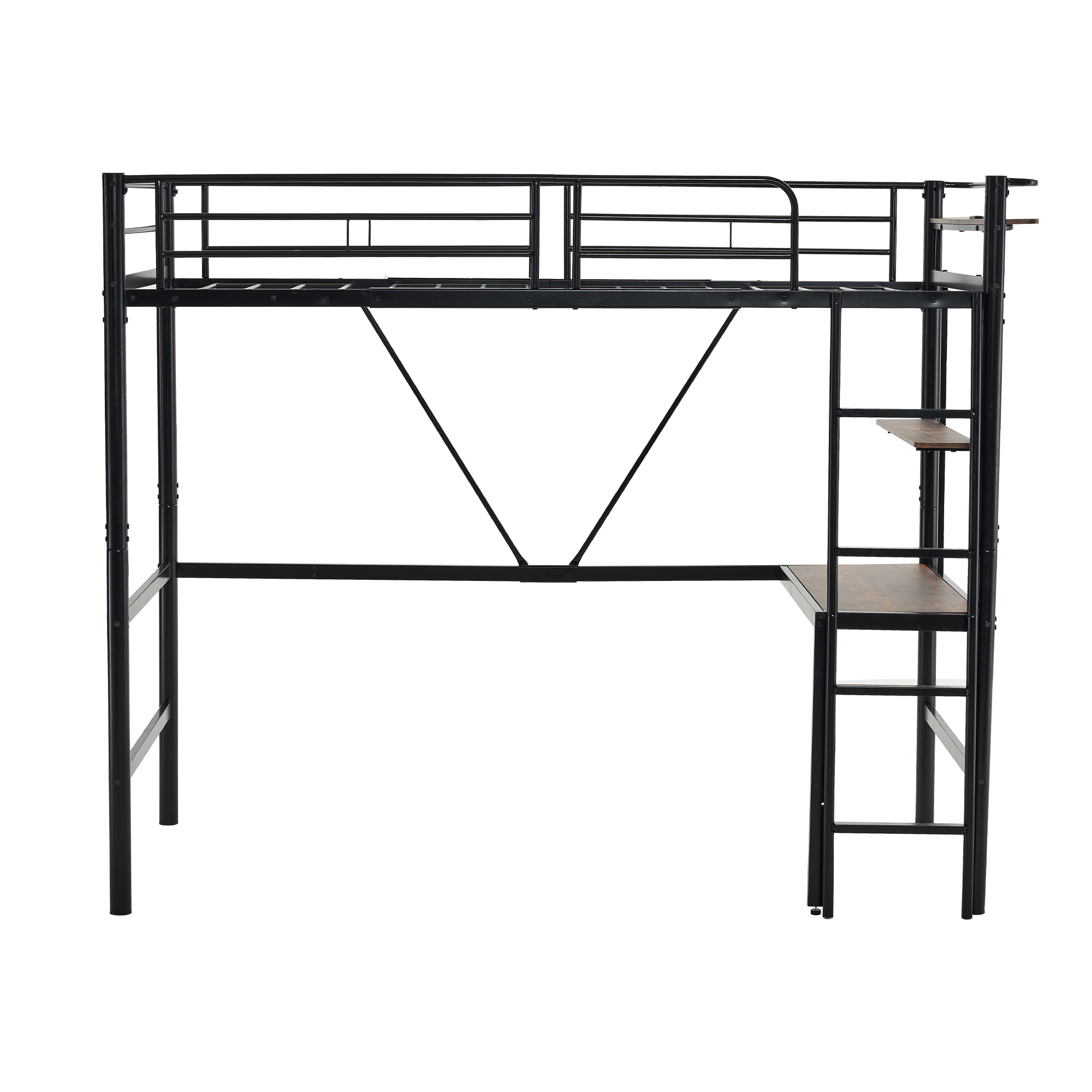 【国内出荷】ロフトベッド パイプベッド シングル ロフトベッド机付き パイプベッド シングル 木 デスク付き コンセント付き 耐荷重150kg 高さ170cm 収納棚 ロフトベッド ハイタイプ はしご