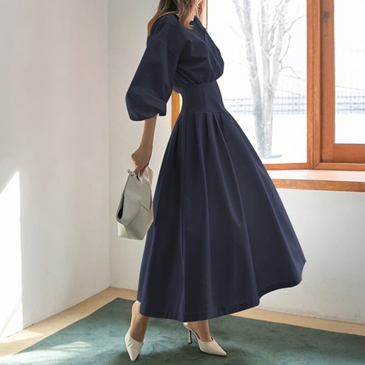 脚長効果 ハイウエスト パフスリーブ ワンピース OHCA0020