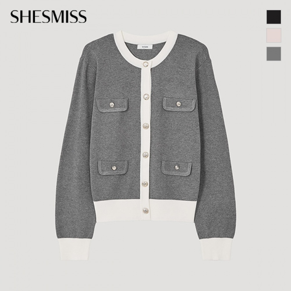 (Shes Miss) カラーマッチングフラップポケットニットカーディガン_SSKCDP12530 (Shes Miss) カラーマッチングフラップポケットニットカーディガン_SSKCDP12530