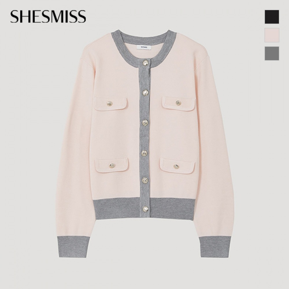 (Shes Miss) カラーマッチングフラップポケットニットカーディガン_SSKCDP12530 (Shes Miss) カラーマッチングフラップポケットニットカーディガン_SSKCDP12530