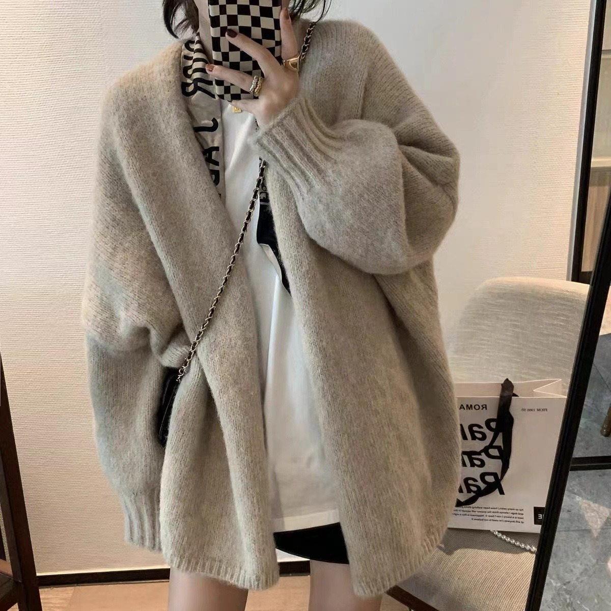 ニットカーディガン カーディガン ニット 長袖 ゆったり ワイドサイズ 韓国 レディース オルチャン 春 秋 冬 赤 グレー ベージュ かわいい 袖リブ ゆるにっと キュート 大人可愛い