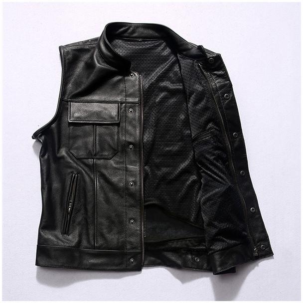 【即納】ライダースベスト メンズ レザーベスト 本革 皮ベスト ジレ チョッキ 大きいサイズ ノースリーブ レザー バイク 防寒防水 かっこいい フォーマル