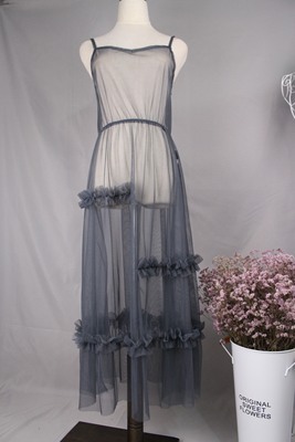 ワンピース フレア チュール ロング丈 ミモレ丈 キャミソール ノースリーブ Vネック セミフレア レース チュール シースルー 大人可愛い おしゃれ 個性的 かわいい 学生 お出かけ