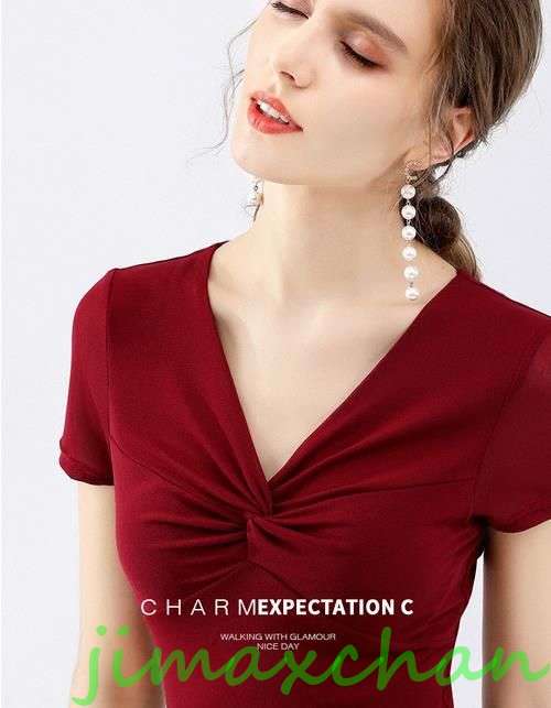 新生活 サマー 胸開き Ｔシャツ 中袖 タートルネック セーター レディースファッション タートル 胸開きタート セクシー Vネック ベアトップ ベアトップ 韓国風 胸元