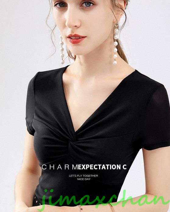 新生活 サマー 胸開き Ｔシャツ 中袖 タートルネック セーター レディースファッション タートル 胸開きタート セクシー Vネック ベアトップ ベアトップ 韓国風 胸元