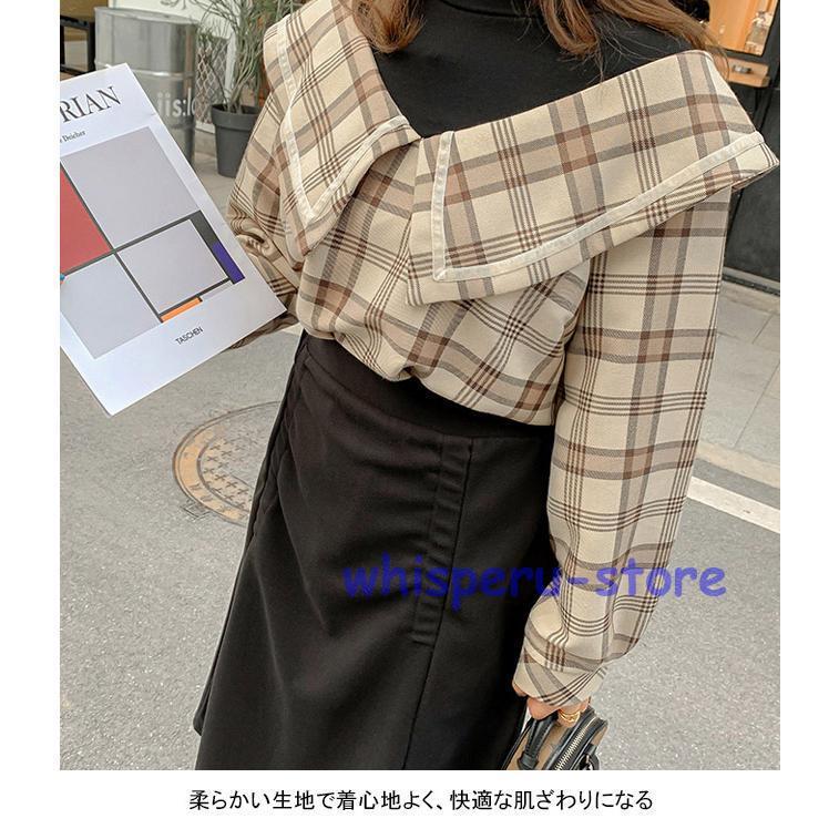 Tシャツ 長袖 レディース 長袖Tシャツ 大きいサイズ チェック柄 フェイクレイヤード グルーネック フリル襟 ソフト アウター トップス 薄手 快適 Tシャツ 長袖 レディース 長袖Tシャツ 大きいサイズ チェック柄
