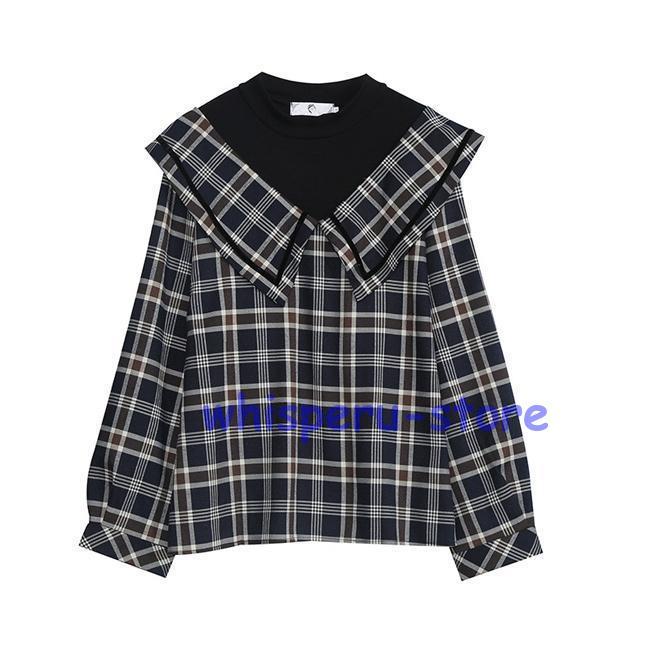 Tシャツ 長袖 レディース 長袖Tシャツ 大きいサイズ チェック柄 フェイクレイヤード グルーネック フリル襟 ソフト アウター トップス 薄手 快適 Tシャツ 長袖 レディース 長袖Tシャツ 大きいサイズ チェック柄