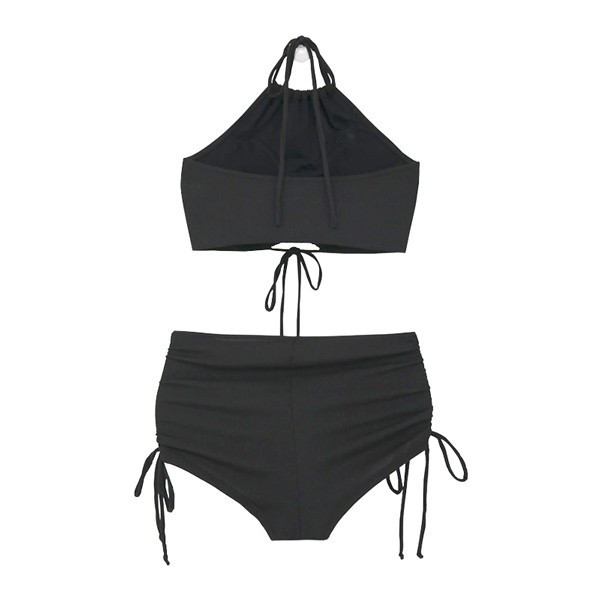 水着 レディース ビキニ 2点セット おしゃれ かわいい 綺麗 クロスバンド 無地 ブラ ショーツ ベーシック ナチュラル アースカラー 流行 ホルターネック 20代 30代 40代 ママ水着 黒