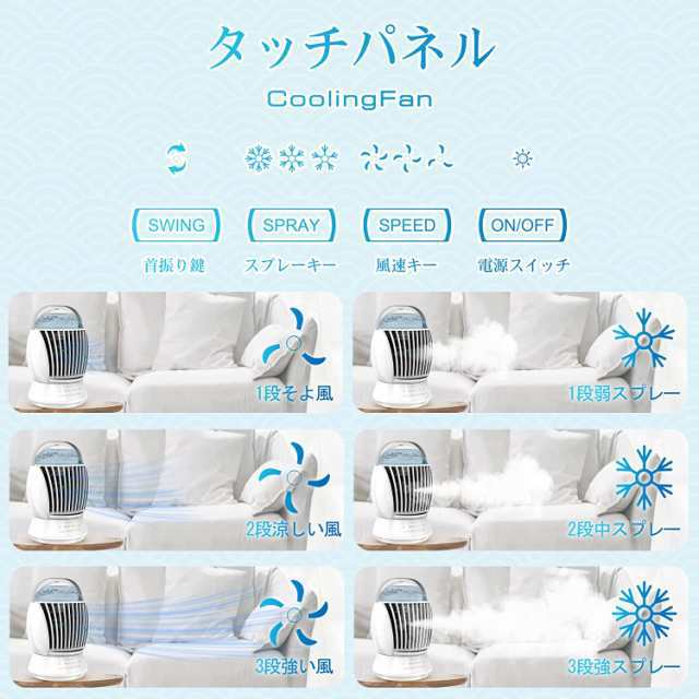 冷風機 冷風扇 卓上クーラー 一台4役 送風 冷却 加湿 スプレー冷却 熱中症と暑さ対策 90自動首振り 氷冷却 強力 3段階風力調節 USB給電 スプレー用 空気浄化 乾燥防止 500 ml以上の 冷風機 冷風扇 卓上クーラー 一台4役 送風 冷却 加湿 スプレー冷却 熱中症と暑さ対策 90自動首振り 氷冷却 強力 3段階風力調節 USB給電 スプレー用 空気浄化 乾燥防止 500 ml以上の