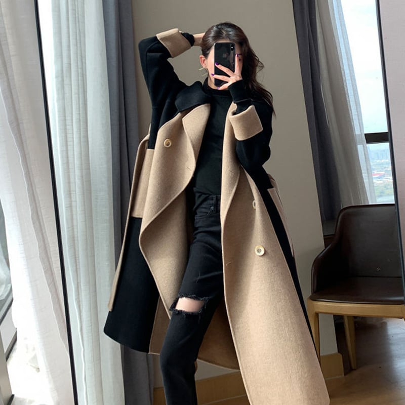 コート アウター ロング モノトーン ステンカラーコート バイカラー