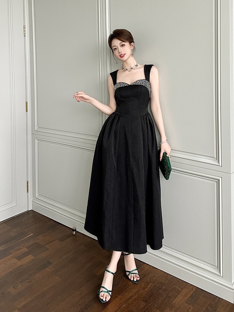 【JY.上品】 2024夏新品 キャミワンピース ロング丈 黒 ドレス パーティー キャバ 大人 同窓会 披露宴 卒業式 結婚式 演奏会 ウェディング 二次会 メガ割