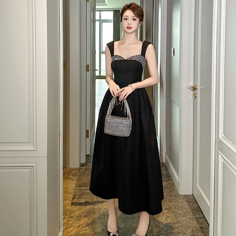 【JY.上品】 2024夏新品 キャミワンピース ロング丈 黒 ドレス パーティー キャバ 大人 同窓会 披露宴 卒業式 結婚式 演奏会 ウェディング 二次会 メガ割