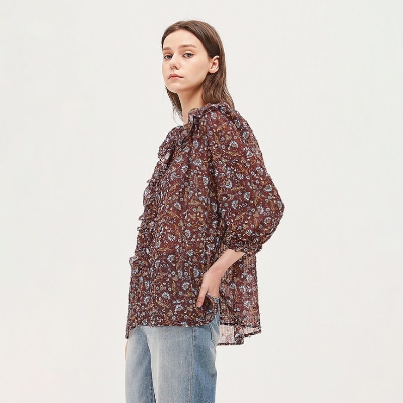 (シスレー) シスレーフラワーフリルシースルーブラウス SAWS08041-WI