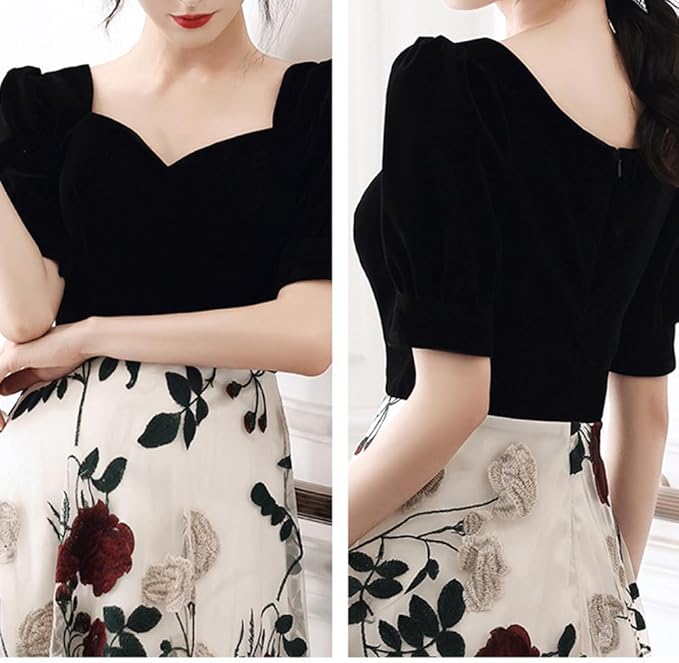 ドレス イブニングドレス パーティードレス ロング 黒 ベロア ベルベット 刺繍 花柄 オシャレ キレイめ ドッキング チュール ロングドレス 赤 パフスリーブ 発表会ドレス Aライン ロング丈 半袖 ドレス イブニングドレス パーティードレス ロング 黒 ベロア ベルベット 刺繍 花柄 オシャレ キレイめ ドッキング チュール ロングドレス 赤 パフスリーブ 発表会ドレス Aライン ロング丈 半袖