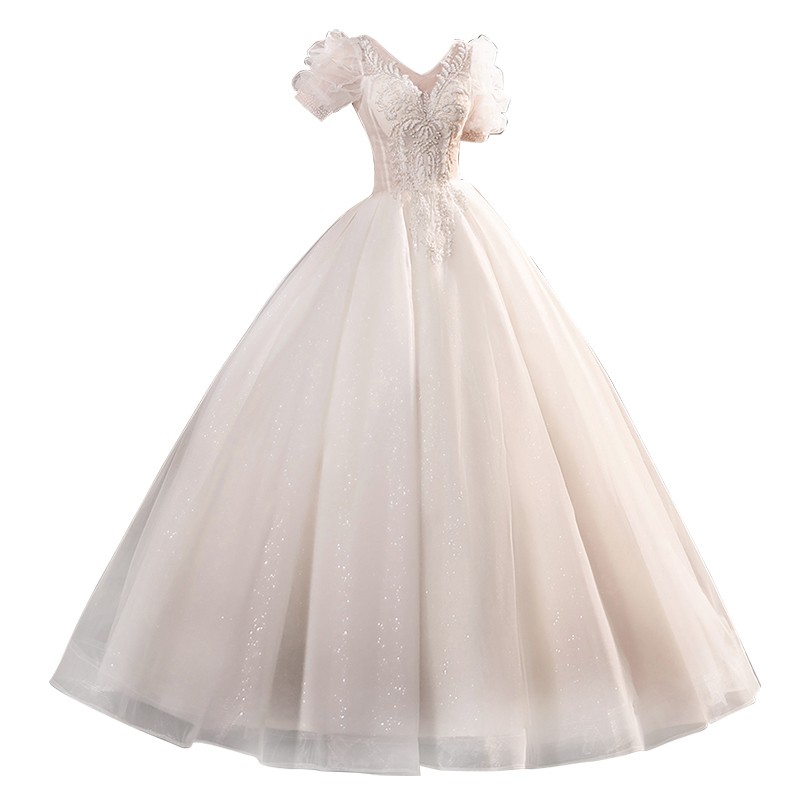 ウェディングドレス 袖あり 半袖 ロングドレス エレガント プリンセスラインドレス きれいめ パーティードレス ワンピース 披露宴 前撮りドレス 二次会 結婚式 お嫁さん フォーマルドレス 撮影 ビー