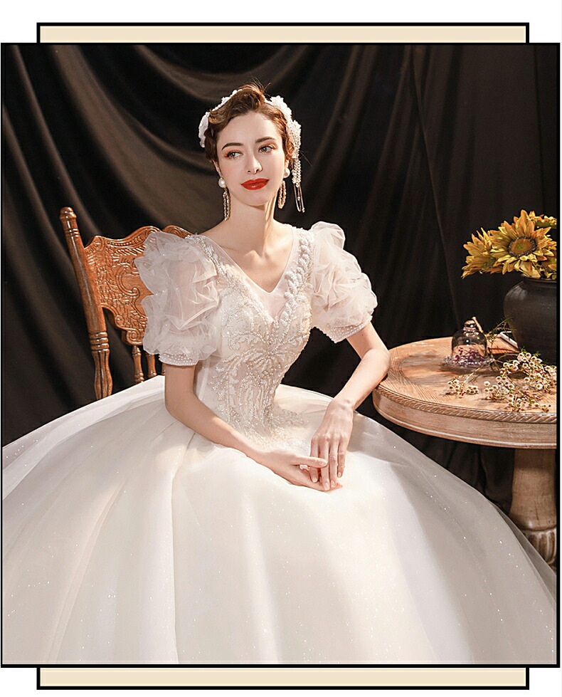 ウェディングドレス 袖あり 半袖 ロングドレス エレガント プリンセスラインドレス きれいめ パーティードレス ワンピース 披露宴 前撮りドレス 二次会 結婚式 お嫁さん フォーマルドレス 撮影 ビー