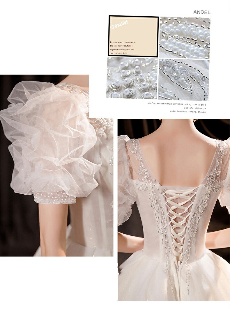 ウェディングドレス 袖あり 半袖 ロングドレス エレガント プリンセスラインドレス きれいめ パーティードレス ワンピース 披露宴 前撮りドレス 二次会 結婚式 お嫁さん フォーマルドレス 撮影 ビー