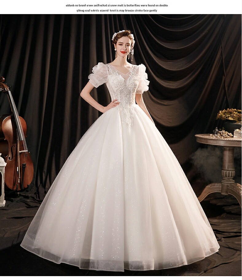 ウェディングドレス 袖あり 半袖 ロングドレス エレガント プリンセスラインドレス きれいめ パーティードレス ワンピース 披露宴 前撮りドレス 二次会 結婚式 お嫁さん フォーマルドレス 撮影 ビー