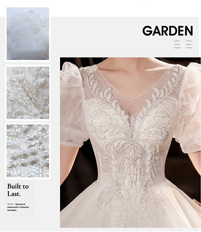 ウェディングドレス 袖あり 半袖 ロングドレス エレガント プリンセスラインドレス きれいめ パーティードレス ワンピース 披露宴 前撮りドレス 二次会 結婚式 お嫁さん フォーマルドレス 撮影 ビー