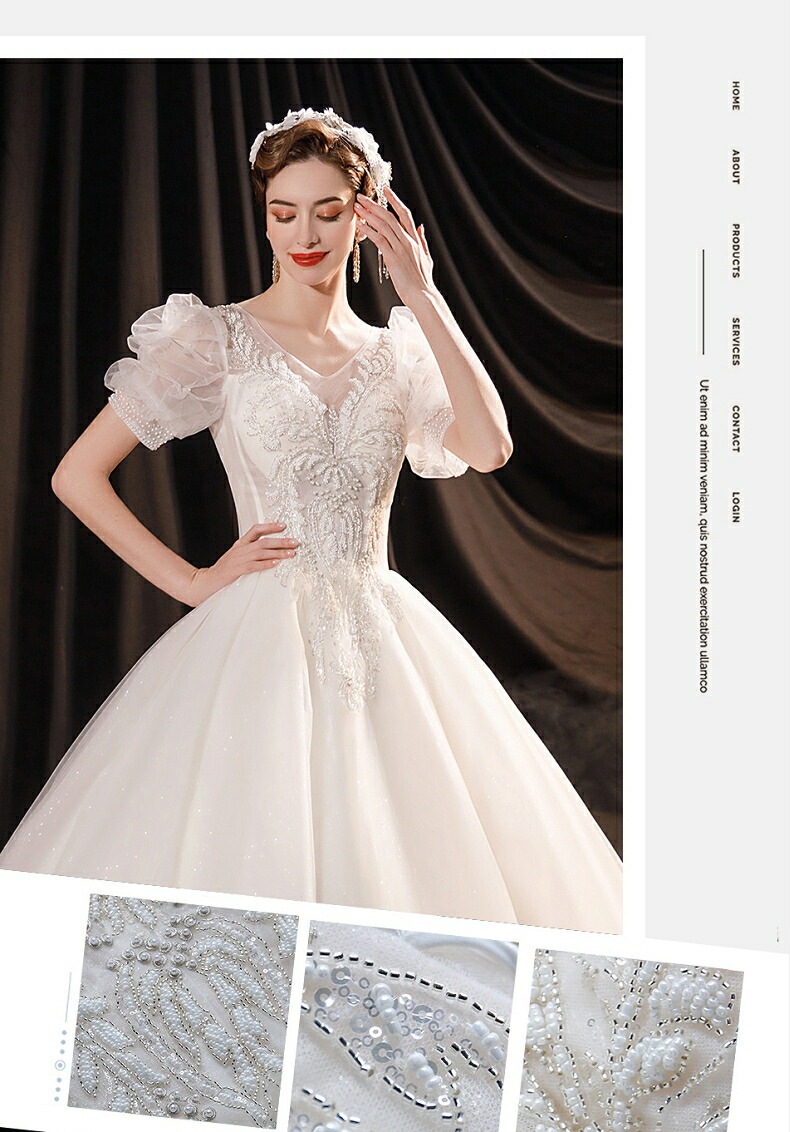 ウェディングドレス 袖あり 半袖 ロングドレス エレガント プリンセスラインドレス きれいめ パーティードレス ワンピース 披露宴 前撮りドレス 二次会 結婚式 お嫁さん フォーマルドレス 撮影 ビー