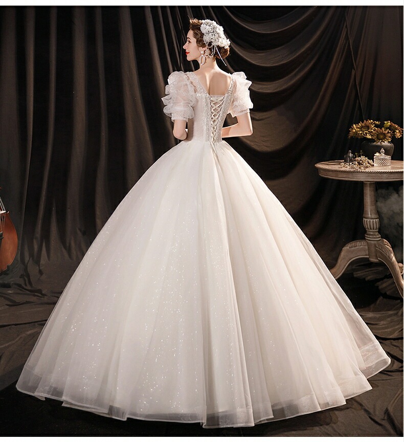 ウェディングドレス 袖あり 半袖 ロングドレス エレガント プリンセスラインドレス きれいめ パーティードレス ワンピース 披露宴 前撮りドレス 二次会 結婚式 お嫁さん フォーマルドレス 撮影 ビー