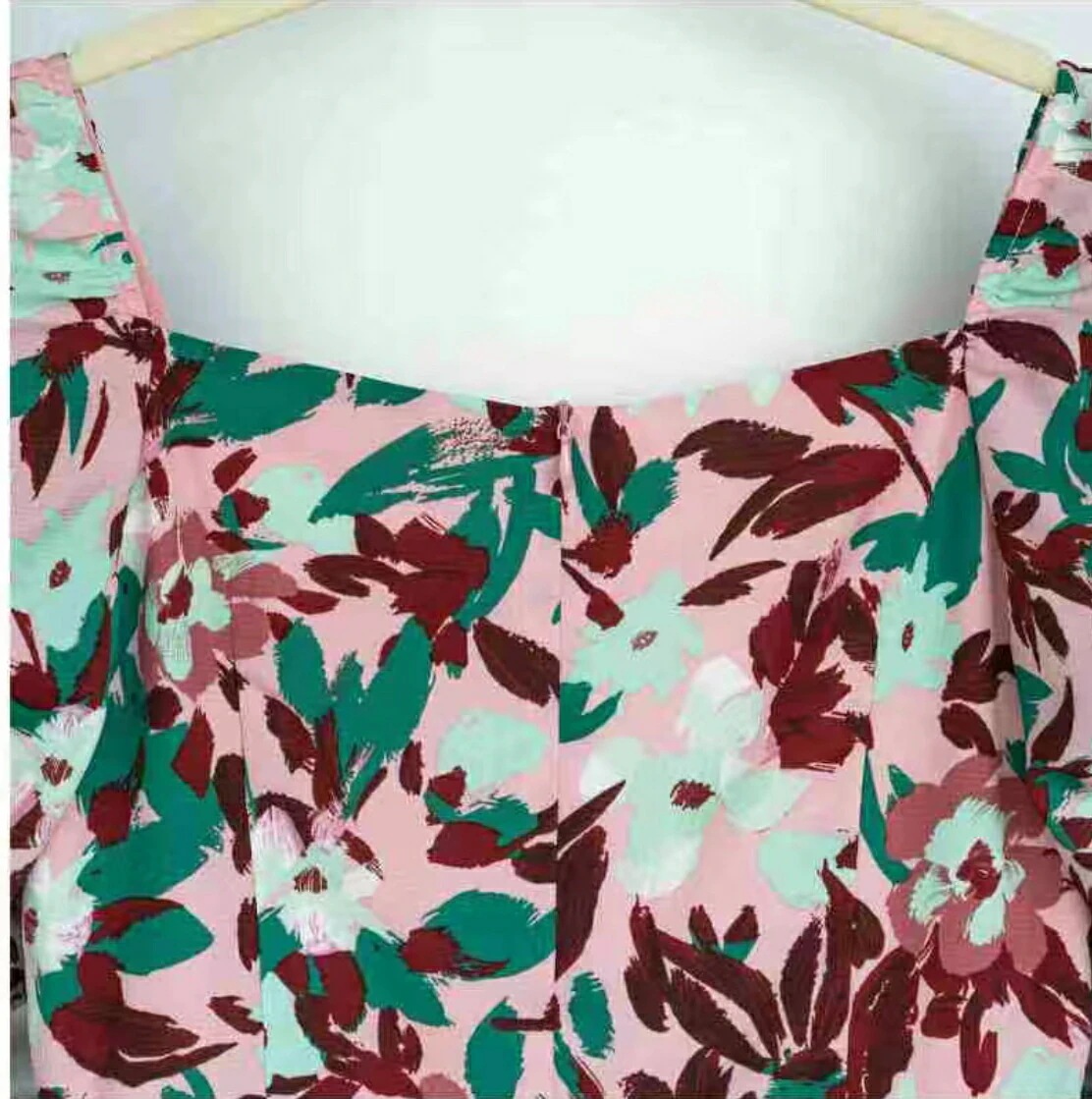 【急速出荷!】フラワープリント 半袖ワンピース 膝丈 ミモレ丈 きれいめ 半袖 花柄 夏 春 可愛いワンピース プリント S M L XL 2XL 20代 30代 40代 50代 60代 ファッ