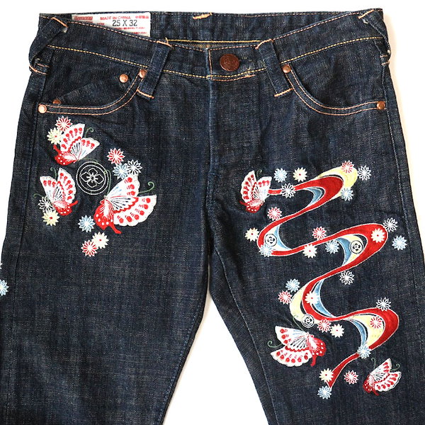 EVISU エヴィス　ジーンズ　刺繍　激レア Qoo10] エヴィス EVISU LADIES 蝶刺繍 ジーン