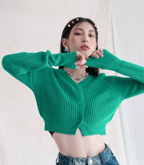 V-neck Crop Cardigan - 7 COL