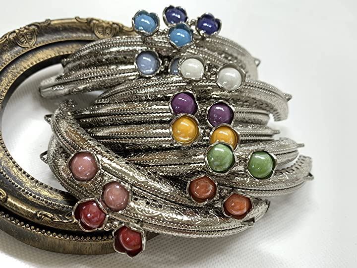 がま口 口金 10.5ｃｍ アクリルパールビーズ 10色セット ゴールド シルバー 丸型 縫付 ハンドメイド リメイク(シルバーｘ10色セット)