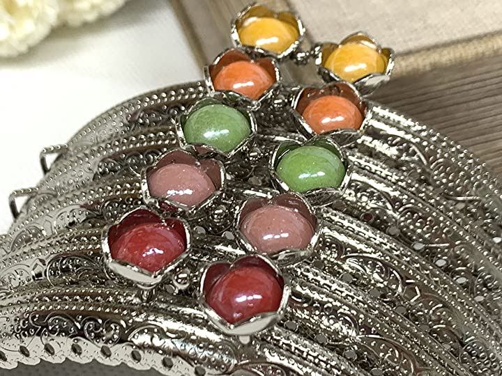 がま口 口金 10.5ｃｍ アクリルパールビーズ 10色セット ゴールド シルバー 丸型 縫付 ハンドメイド リメイク(シルバーｘ10色セット)