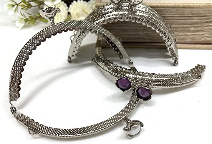 がま口 口金 10.5ｃｍ アクリルパールビーズ 10色セット ゴールド シルバー 丸型 縫付 ハンドメイド リメイク(シルバーｘ10色セット)