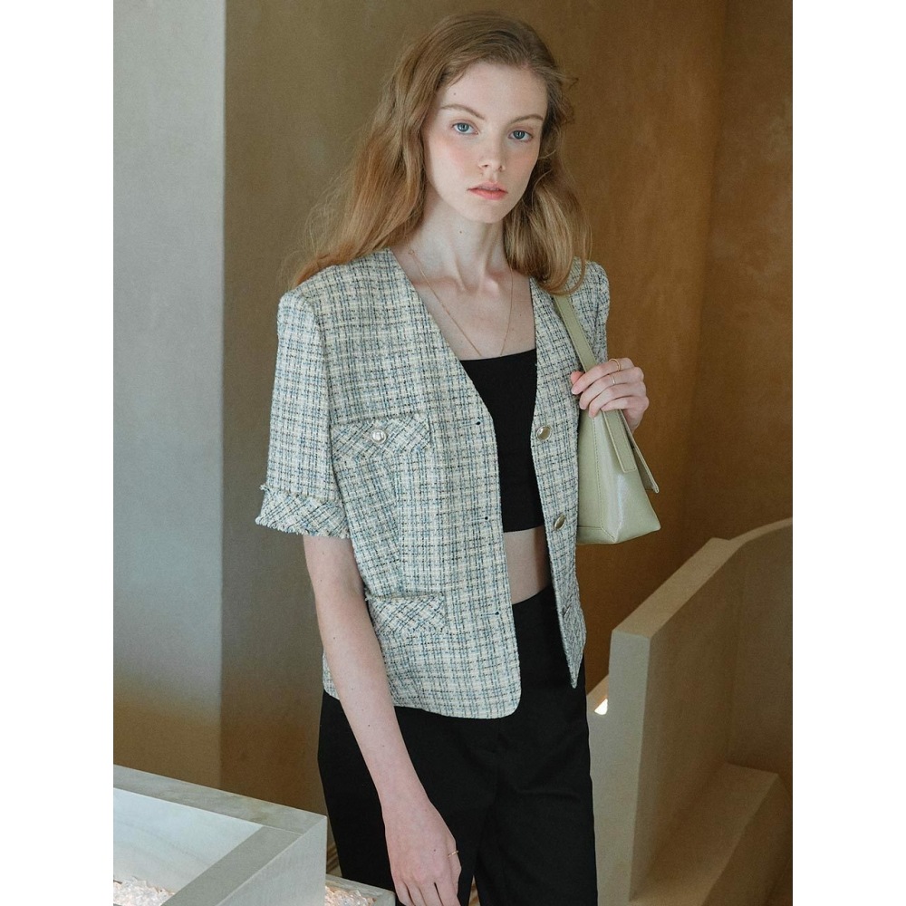 LOEUVRE 半袖ツイードクロップジャケット SW1MJ201 52 LOEUVRE 半袖ツイードクロップジャケット SW1MJ201 52