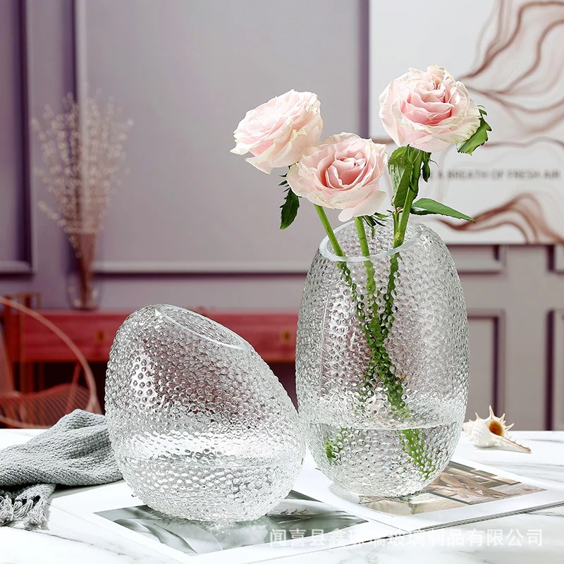 【20点セット】【送料無料】欧風軽量贅沢斜口透明ガラス花瓶挿花器リビングテーブル家庭水耕アクセサリー芸術置物