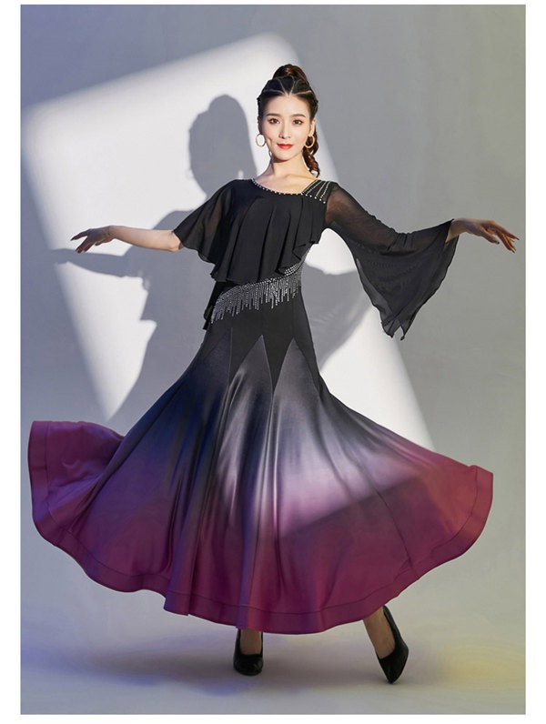 ①☆社交ダンス 衣装☆モダンドレス Mサイズ 練習用イベント衣装 競技用大きい裾 ①☆社交ダンス 衣装☆モダンドレス Mサイズ 練習用イベント衣装