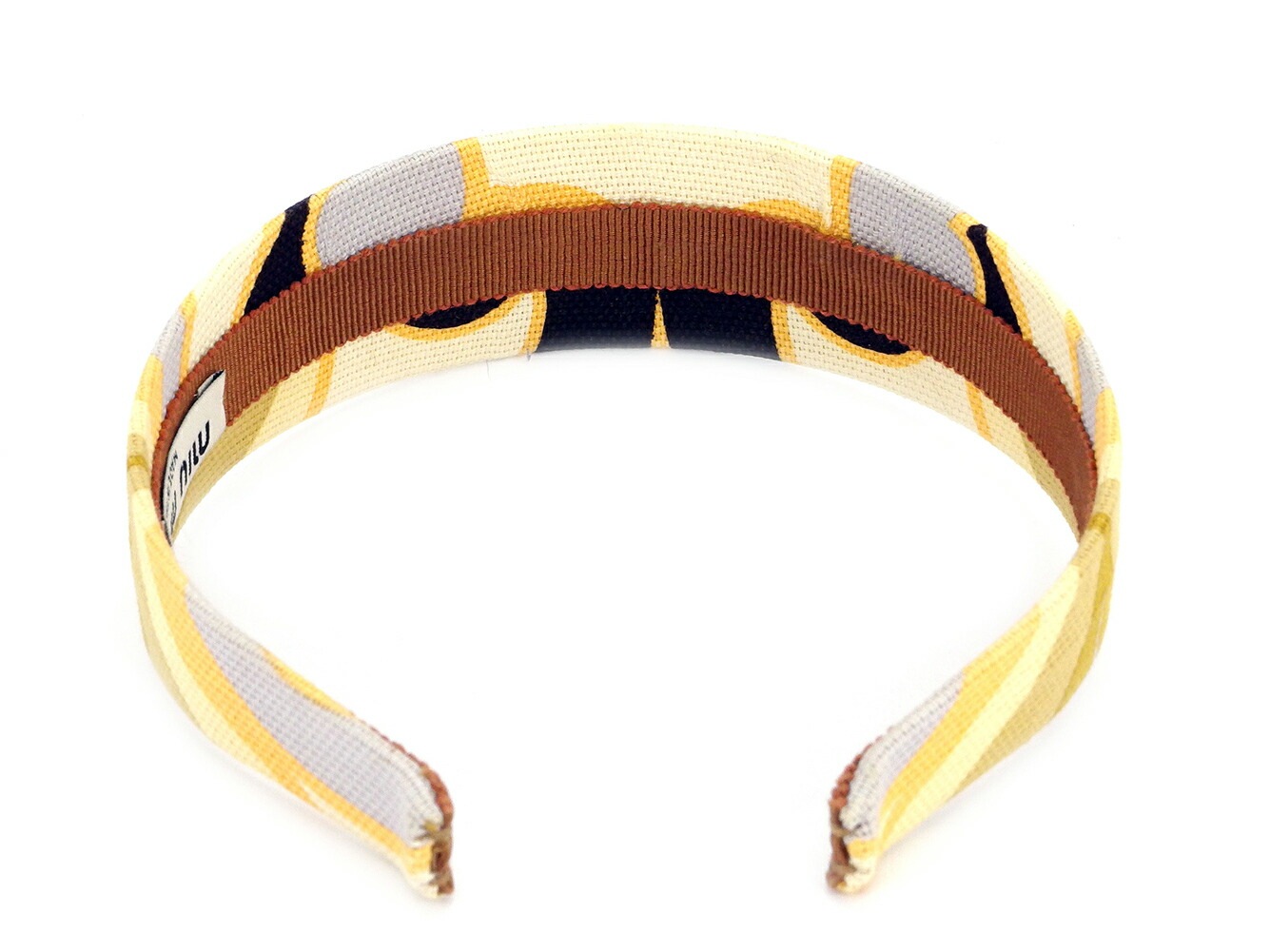 カチューシャ 柄 プリント ベージュ オレンジ ブラウン系 レディース 中古