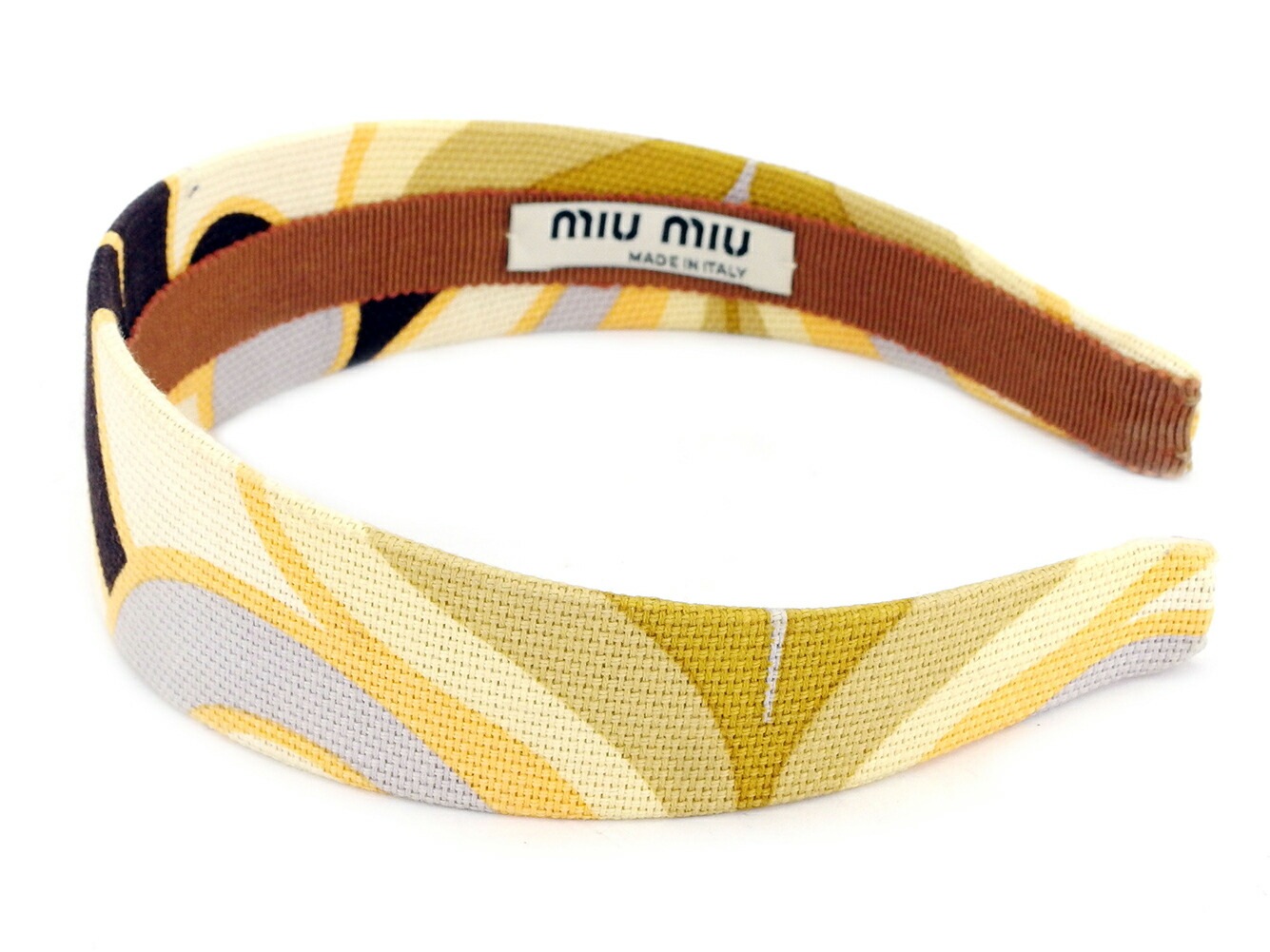 カチューシャ 柄 プリント ベージュ オレンジ ブラウン系 レディース 中古