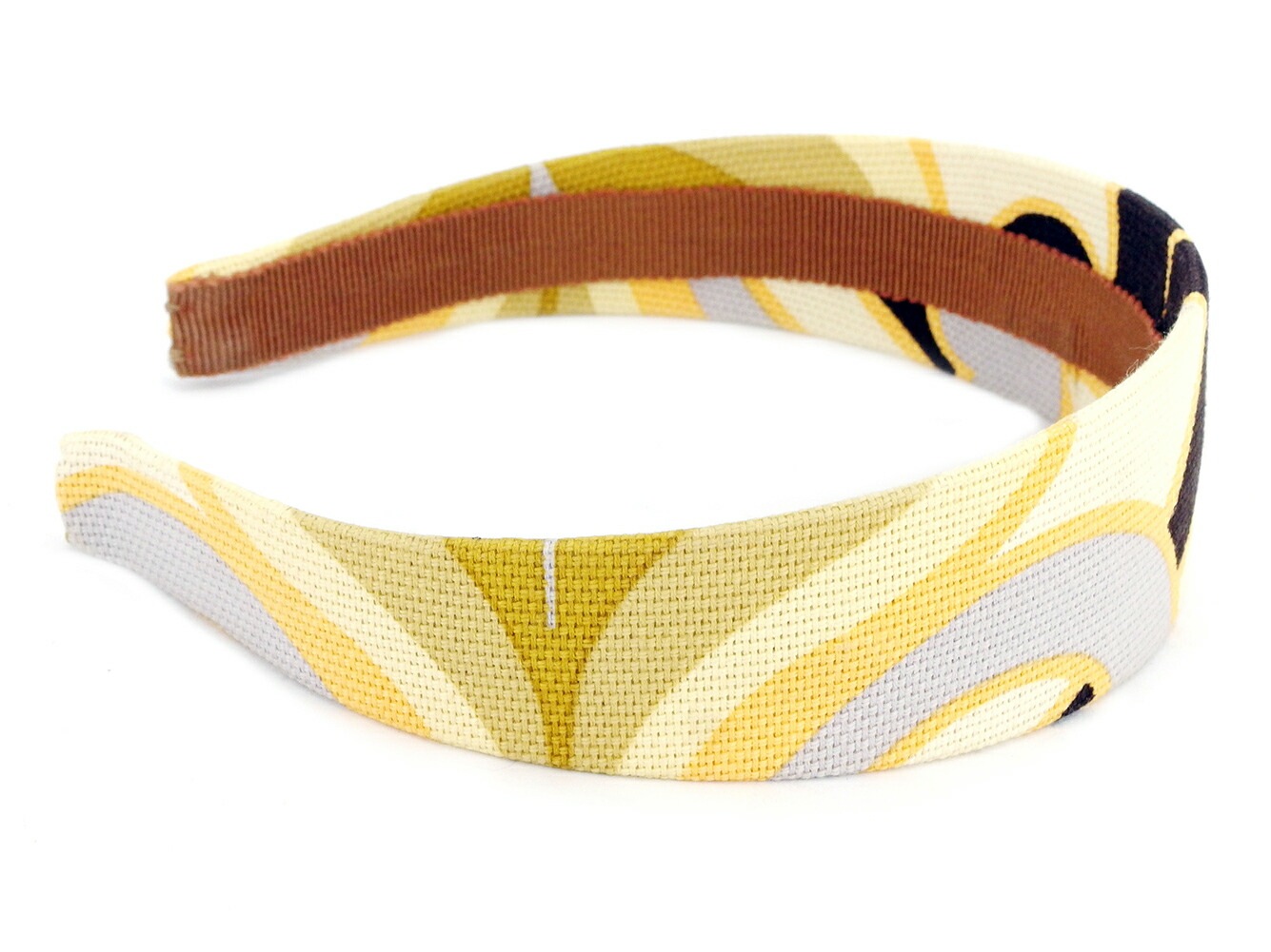 カチューシャ 柄 プリント ベージュ オレンジ ブラウン系 レディース 中古