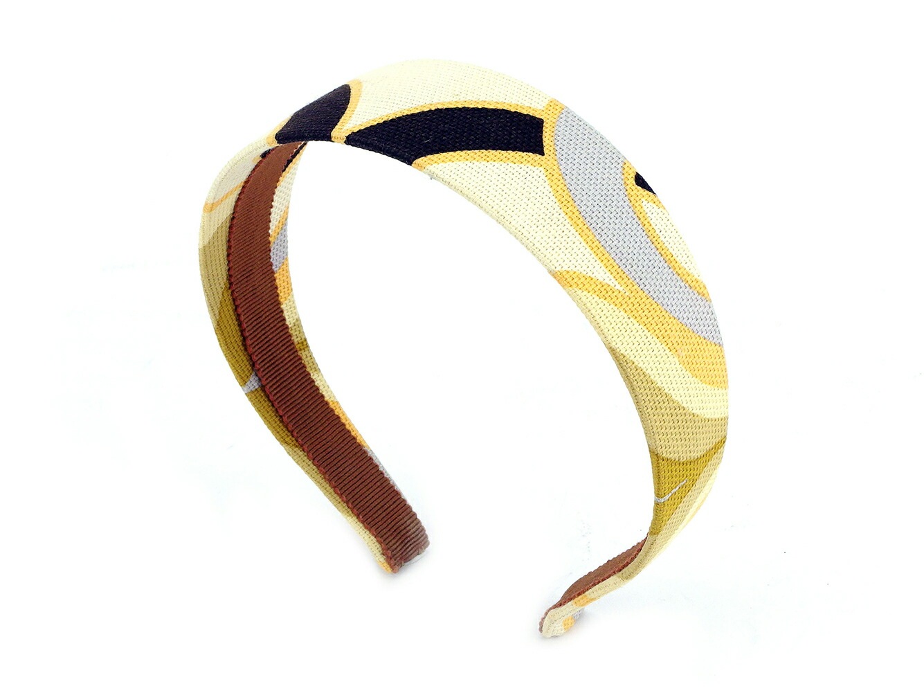 カチューシャ 柄 プリント ベージュ オレンジ ブラウン系 レディース 中古