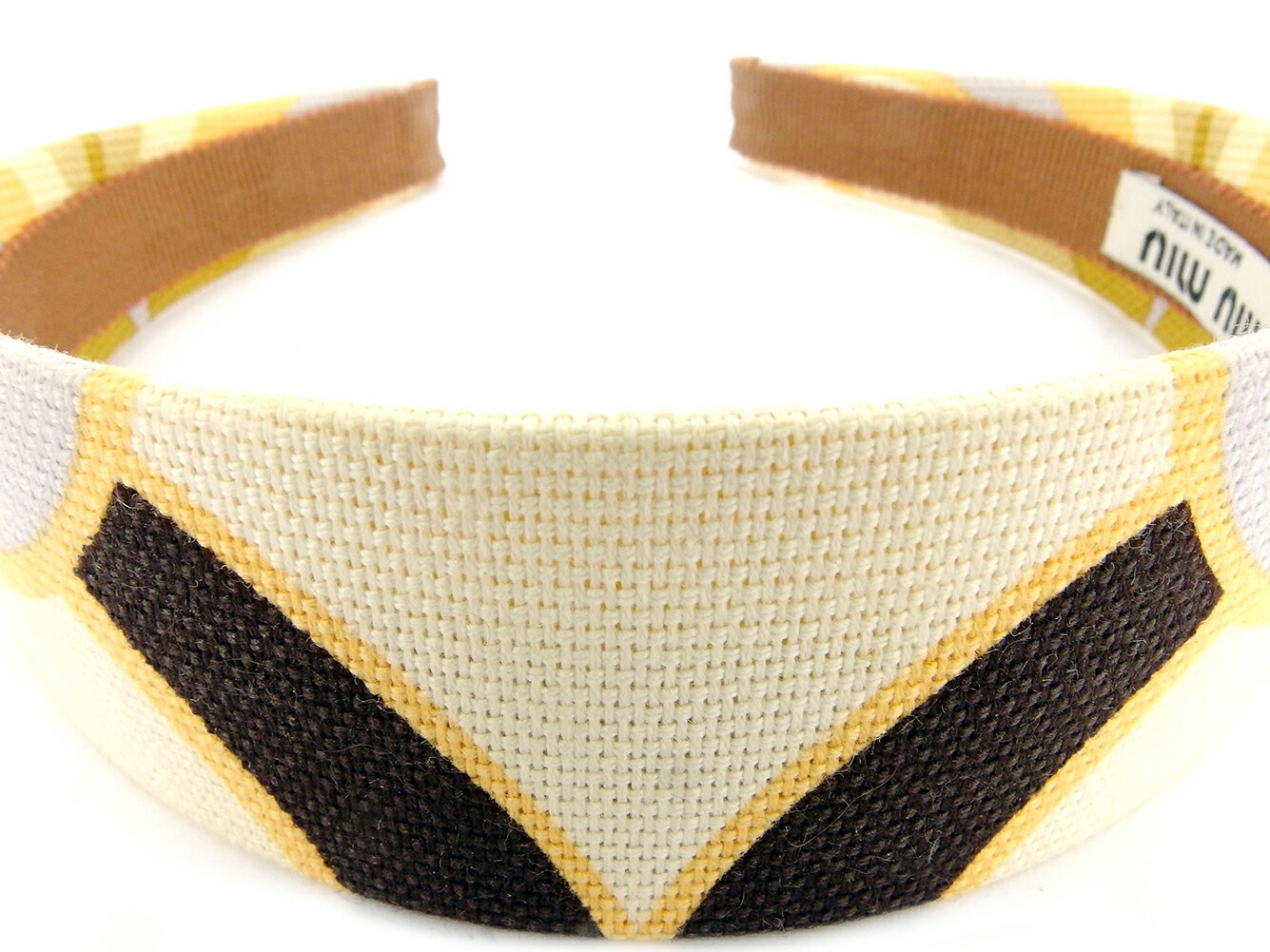 カチューシャ 柄 プリント ベージュ オレンジ ブラウン系 レディース 中古