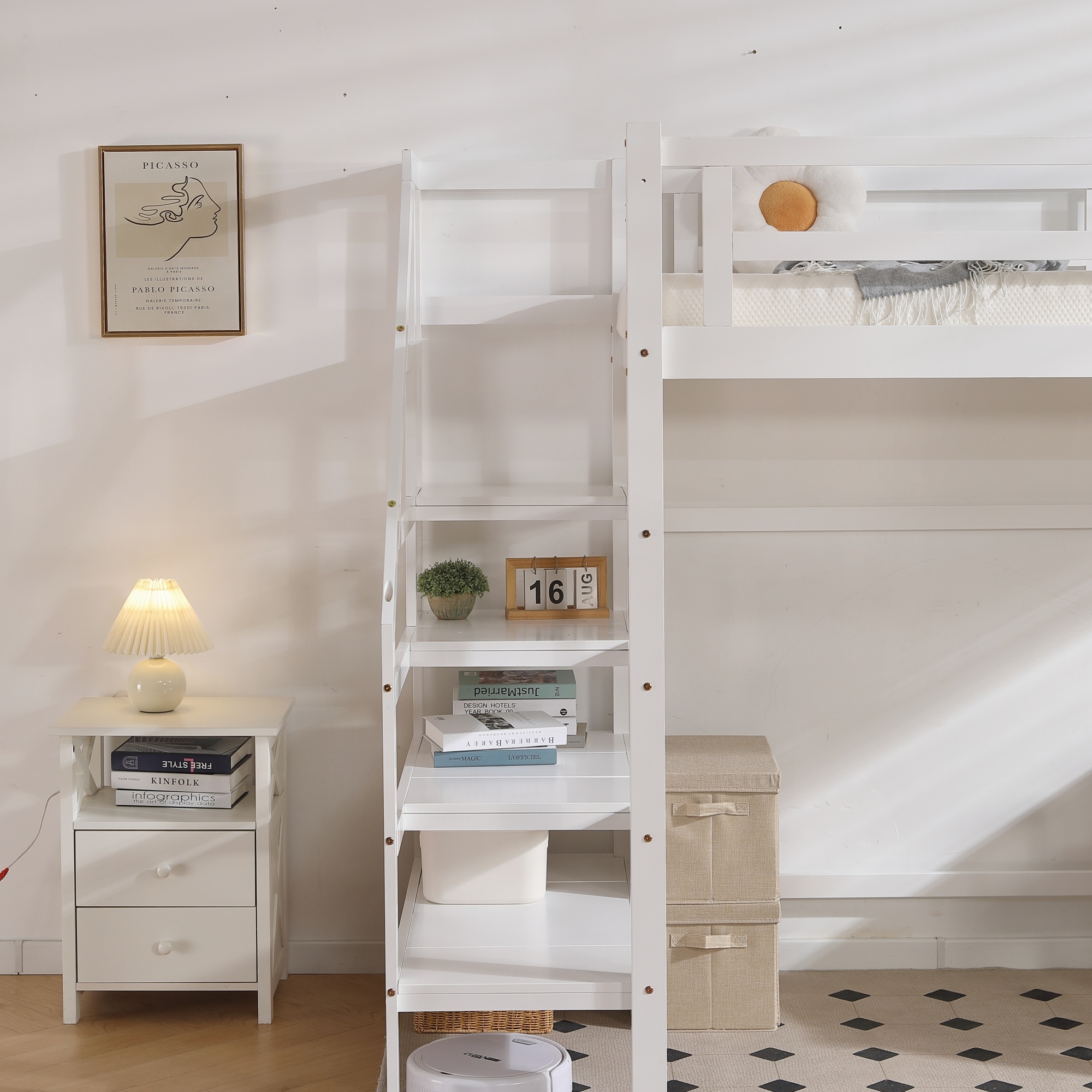 ロフトベッド 天然木シングル 宮付き 収納付き 階段、コンセント付き ロフトベッド 階段付き 天然木 コンセント付き シングル 宮付き 収納棚