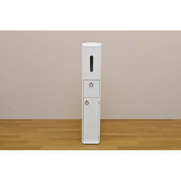 スリムトイレラック 木製 幅17.5cm 扉収納付き ホワイト(白) [完成品]