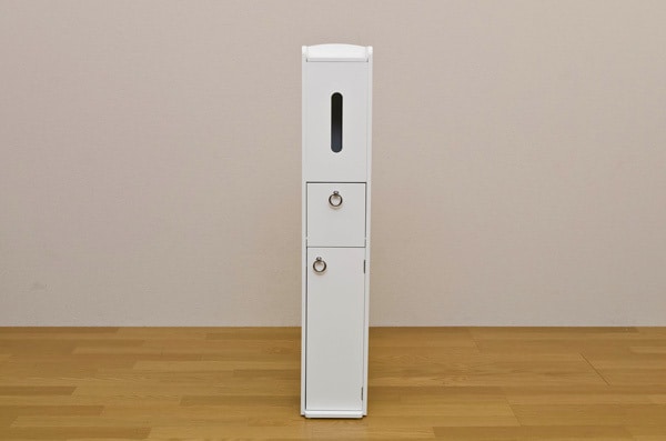 スリムトイレラック 木製 幅17.5cm 扉収納付き ホワイト(白) [完成品]