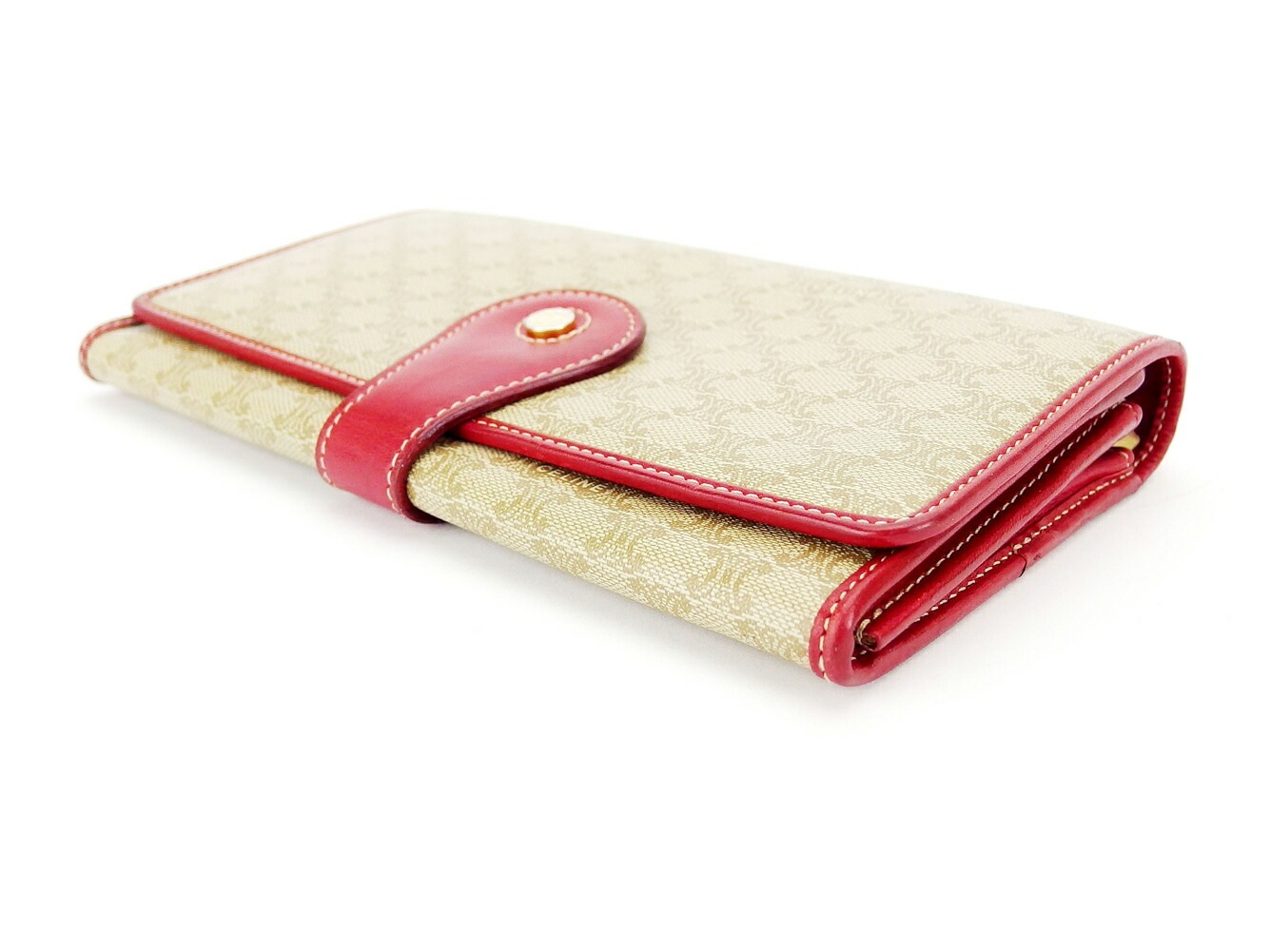 長財布 ファスナー付き 財布 マカダム ベージュ ブラウン レッド 中古