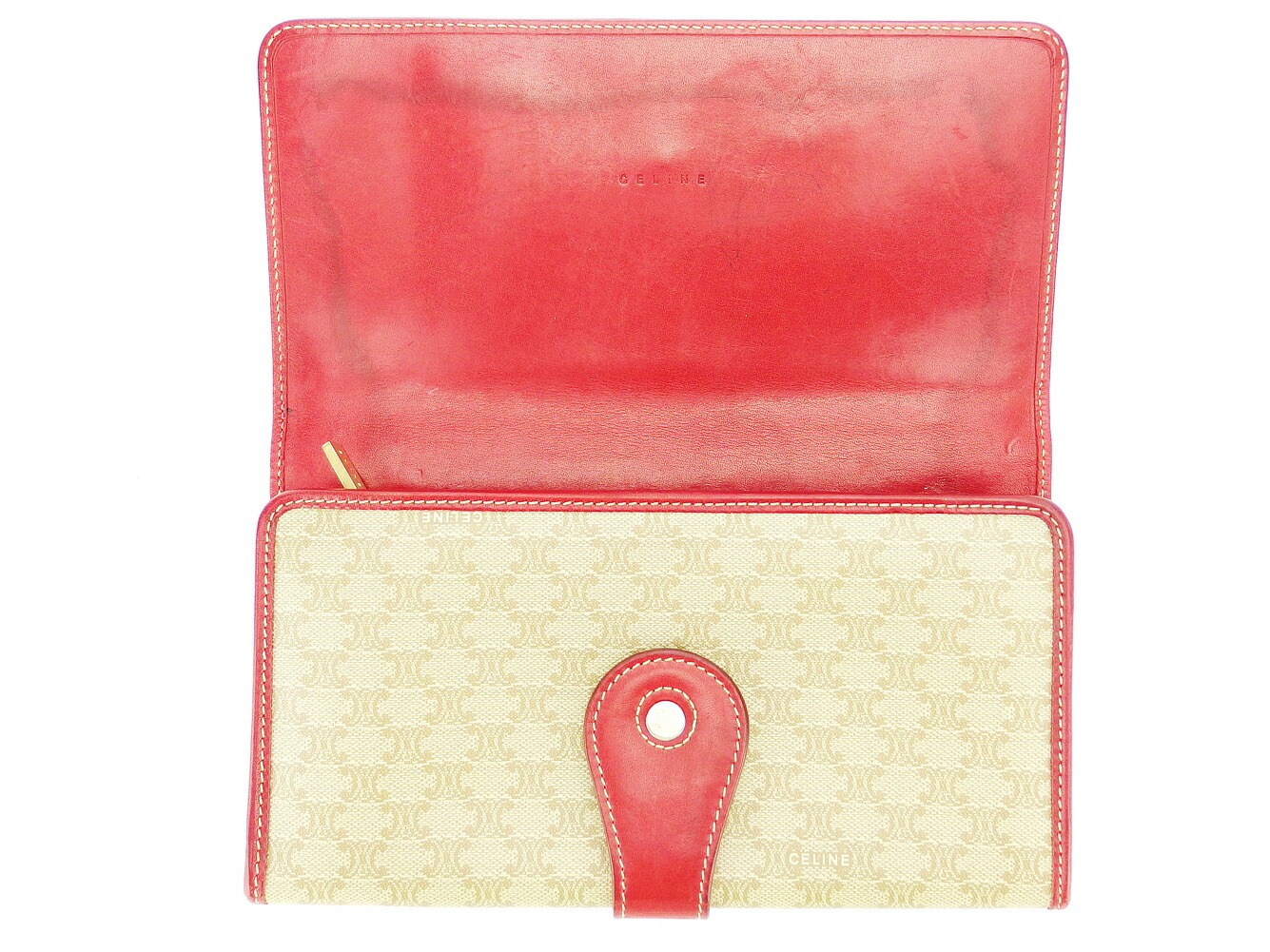 長財布 ファスナー付き 財布 マカダム ベージュ ブラウン レッド 中古