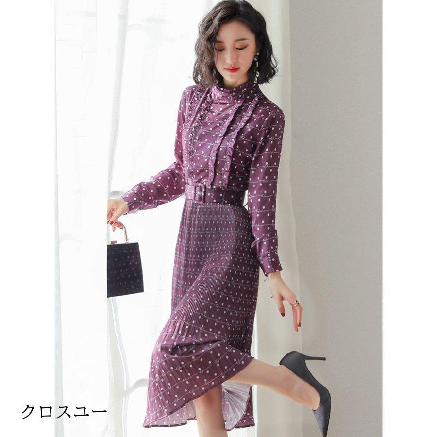 ワンピース レディース Aラインワンピース 膝丈 フォーマルワンピース 長袖 ひざ丈 大きいサイズ 体型カバー 春 夏 40代 50代