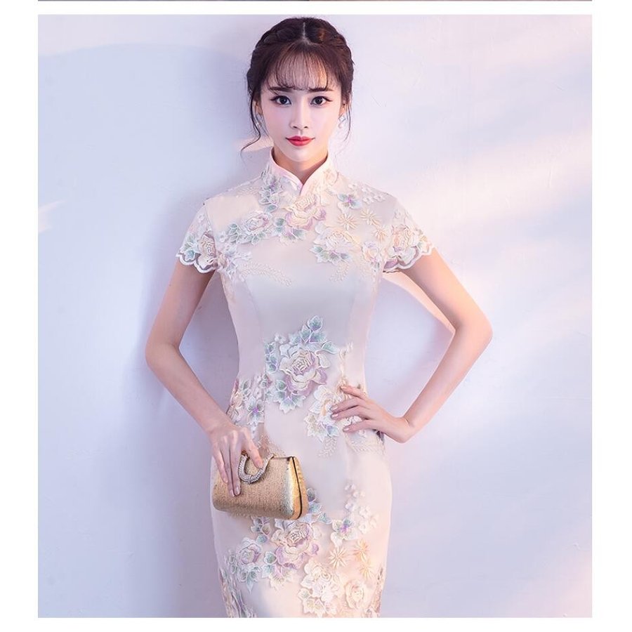 マーメイドドレス チャイナドレス ロングドレス 司会者 結婚式ワンピース 二次会 演奏会 発表会 披