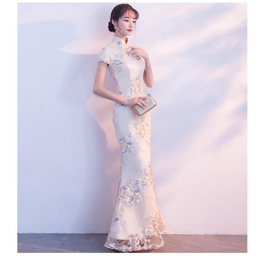 マーメイドドレス チャイナドレス ロングドレス 司会者 結婚式ワンピース 二次会 演奏会 発表会 披