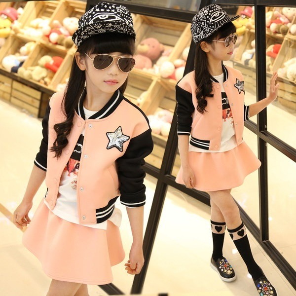 女の子ジャケットとスカートセット秋の十代の女の子の服女の子トップとスカート2個セット野球ジャック 女の子ジャケットとスカートセット秋の十代の女の子の服女の子トップとスカート2個セット野球ジャック