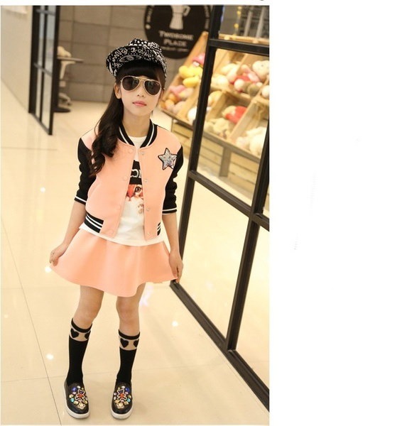 女の子ジャケットとスカートセット秋の十代の女の子の服女の子トップとスカート2個セット野球ジャック 女の子ジャケットとスカートセット秋の十代の女の子の服女の子トップとスカート2個セット野球ジャック